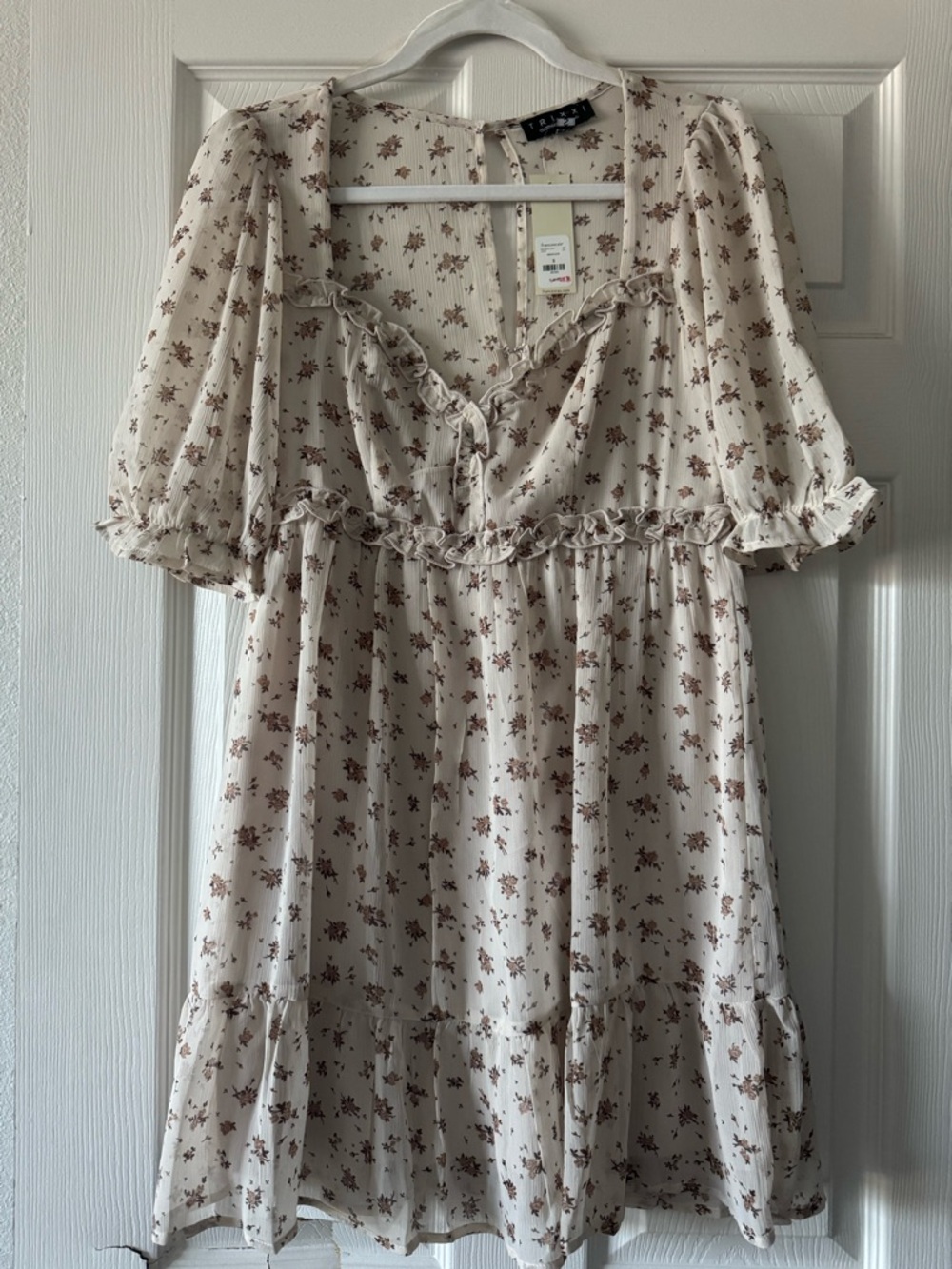 Trixxi Cream Mini Dress with Brown Floral Print